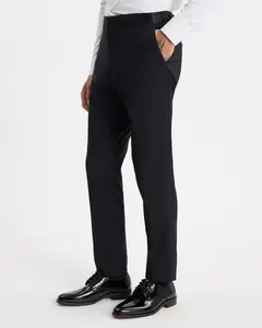 Express Slim Black Performance Stretch Wool-Blend Tuxedo Pant