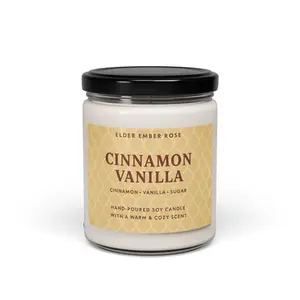 Cinnamon Vanilla Soy Candle – Elder Ember Rose | Warm & Cozy Candle, Sweet Spice Scent, Vanilla Sugar Candle, Fall & Holiday Home Fragrance