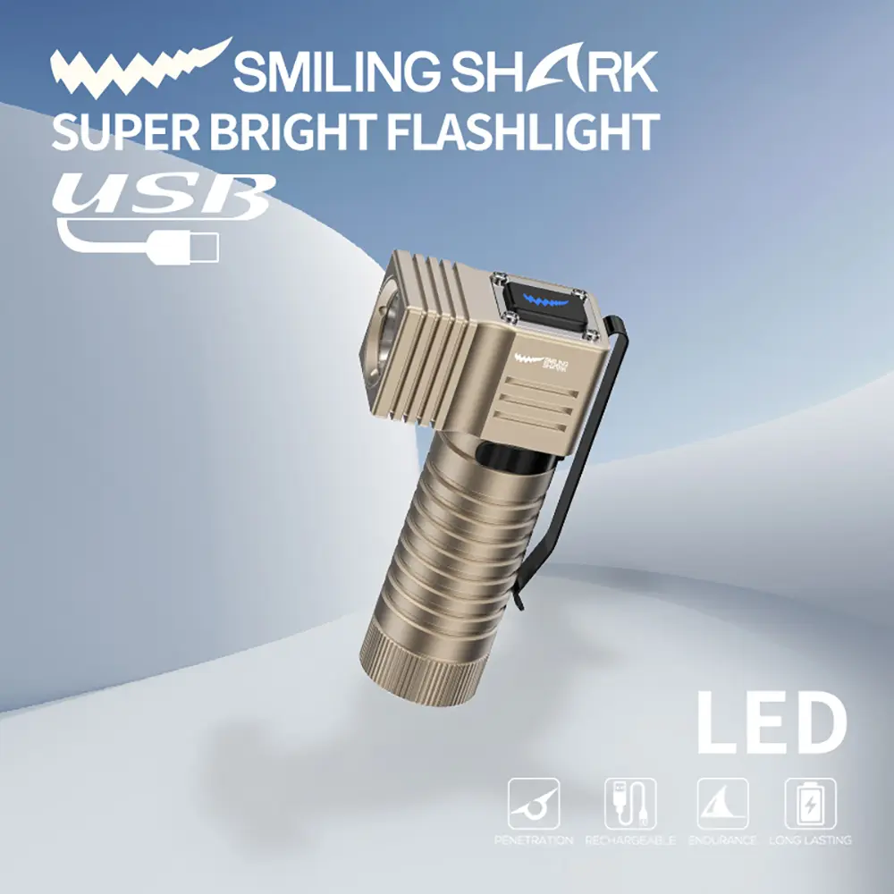 smilingshark Rechargeable LED Flashlight Torch, Compact Mini Size Zinc-Aluminum Alloy Body, Waterproof and Cordless with Built-in Batteries for Emergency, Compact Shape, Cordless Emergency Flashlight Torches