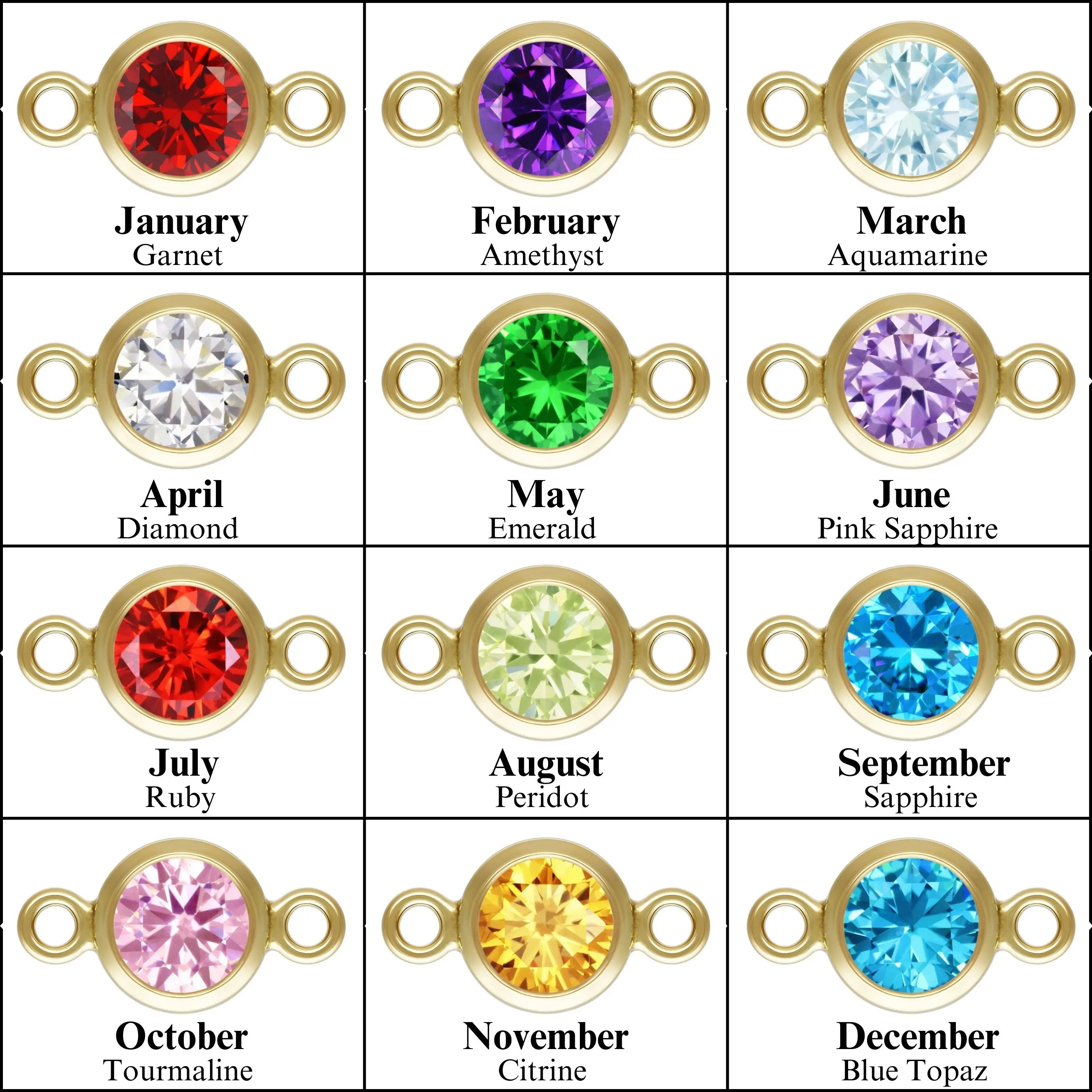 Birthstone Connectors, Gold Filled 14k, 4mm, For Permanent Jewelry