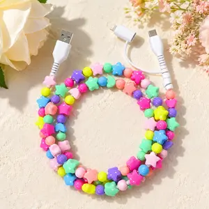 Beaded Charging Cords USB C Cable 4 in 1 for iPhone/Android Charger Cord MFi Certified 3.3FT Fast Charging Cable 66W  USB A Type C IOS Cable Compatible with iPhone17 16 15 14 Pro Max/iPad/Galaxy S25 Colored Port Sync portable charger 4-1 charging cable