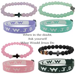 2-3 PCS WWJD Bracelet Set Multi-Combination Bracelet Set Bristband and Beaded Bracelet A Set for Couple Friendship Cross Jewerly Set for Men Women