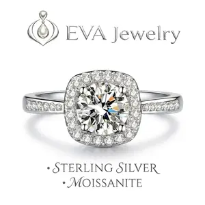 [EVA Jewelry] Square Ring 925 Sterling Silver Synthetic Moissanite Ring