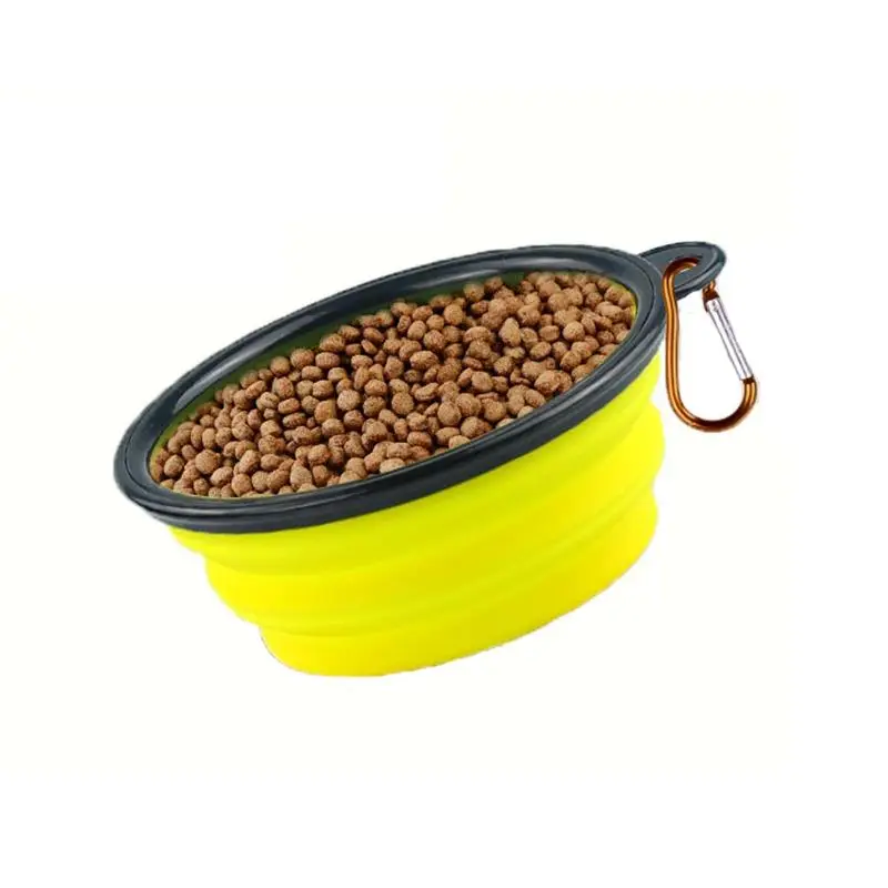 Portable Travel Dog Bowl, Foldable Silicone Pet Food Feeding Bowl, Collapsible Pet Food Feeder, Folding Food Dish with Carabiner Clip for Dogs & Cats