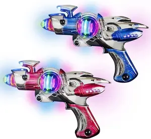 Red & Blue Super Spinning Space Toy Gun Set with Flashing Lights & Sound Effects, Pack of 2, Cool Futuristic Toy Guns, Batteries Included, Great Gift Idea for Boys & Girls