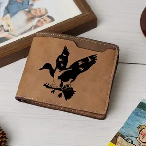 Duck Hunting Wallet, Waterfowl Hunter Engraved Bifold, Outdoor Gift for Dad Husband, Mens Leather Wallet