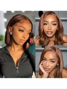 13x4 High Definition Lace Front Wig Real person's voice Pre-shaving With fur/hair 180% density Lady's wig 8 - 16 inches Brown lace wig / Ladies' Gifts / Party Attire / Daily Wearing (Blended Wig - A mixture of real hair and synthetic fibers)
