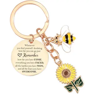 Inspirational Sunflower Bee Keychains Gifts - Motivational Uplifting Quotes Encouragement Appreciation Keychain for Women Men