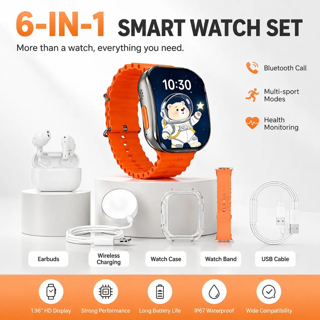 Smart Watch & Bluetooth Headphones Bundle with Type-C Cable, Wireless Audio Support, Fitness Tracker for Sports, Work & Travel, Portable Tech Gift Set for Android and iPhone Users