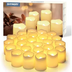 Flameless Votive Candles,Flameless Flickering Electric Fake Candle,24 Pack 200+Hour Battery Operated LED Tea Lights in Warm White for Wedding, Table, Halloween,Christmas Decorations 1.5"X1.7" ceramic tree discoball decor birthday centerpieces