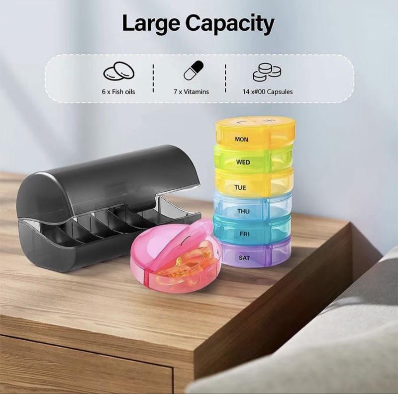 Weekly Pill Organizer, Medicine Organizer, Supplement Organizer, 7-day Large Capacity Pill & Vitamin Storage Box, Summer Essentials Portable Pill Box for Travel & Home Use, Organizer Storage
