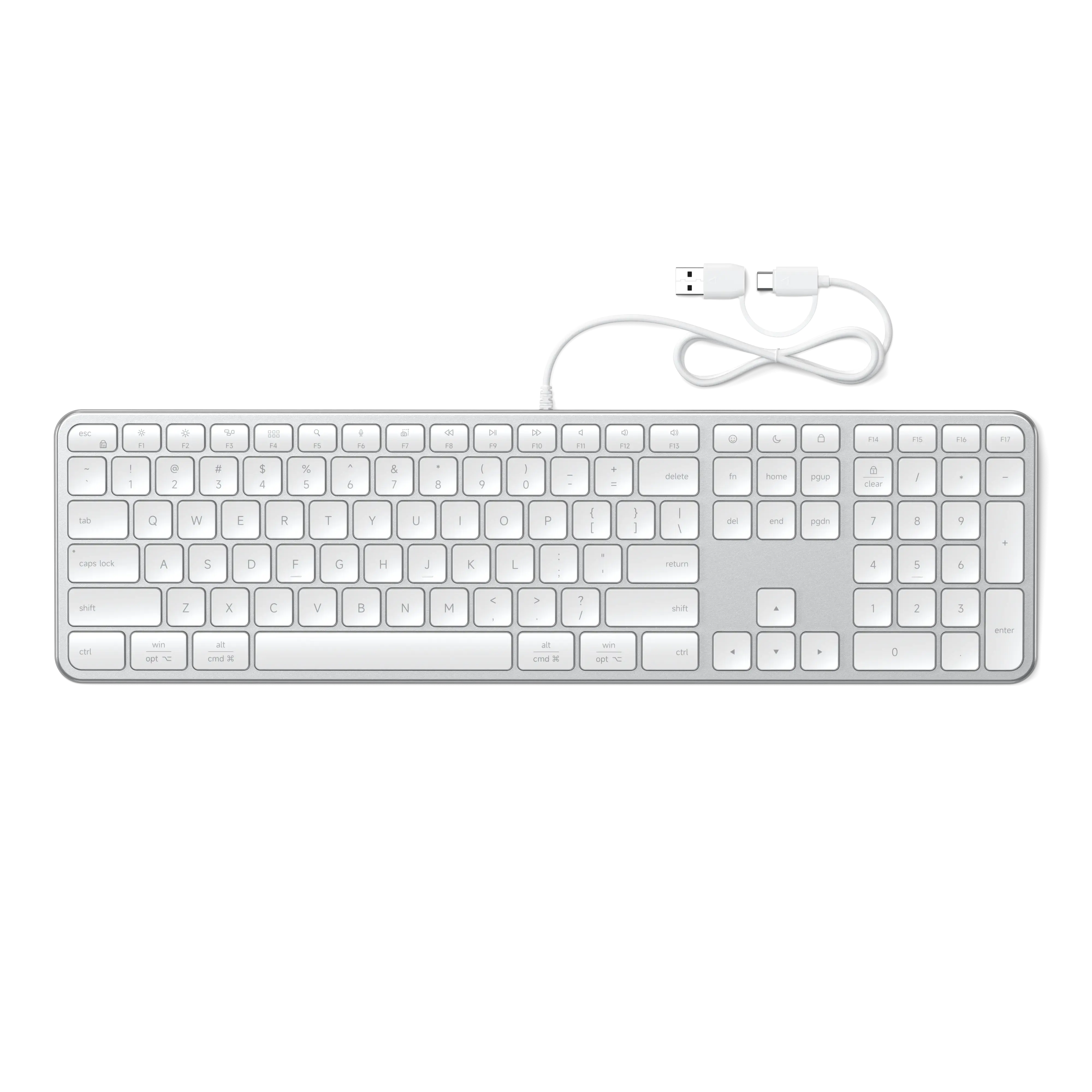 Satechi Slim LX3 Wired Keyboard, Full-Size Design with Cross-Platform OS Switching, USB-C or USB-A Connectivity, Designed for Mac and PC Setups Ipados Compatibility Macos Compatibility