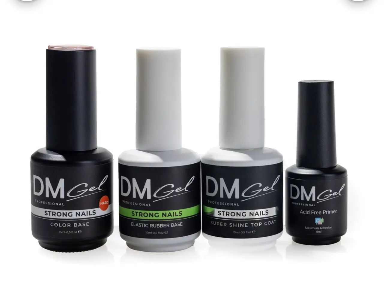 Strong and Long, 4 Step Nail System. Primer /Elastic Rubber Base /Color Base Hard Builder Gel in a Bottle (BIAB) Long-lasting /Super Shine Top Coat
