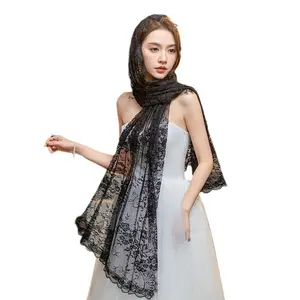 White Simple Veils Lace Traditional Mass Triangles Mantilla Veils for Women