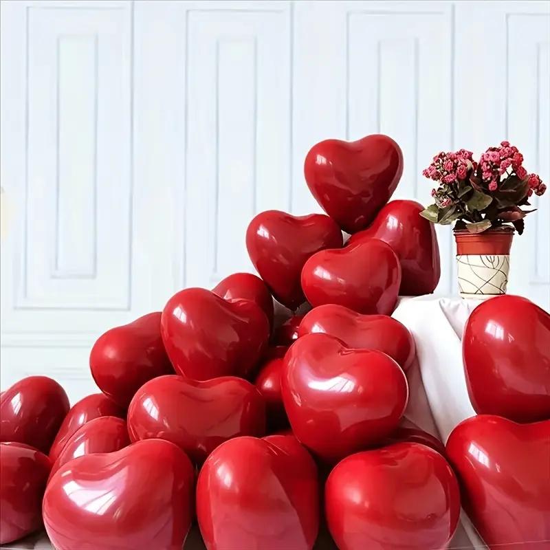 30 Romantic Heart Balloons, 10 Inch Latex Non-Burst Heart Balloons, Perfect for Valentine's Day, Reusable, Wedding, Birthday, Indoor Celebrations