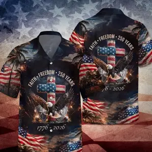 USA 250th Anniversary Hawaiian Shirt, America 250 Button Shirt, Patriotic Eagle, Statue Of Liberty, 250 Years Of Freedom