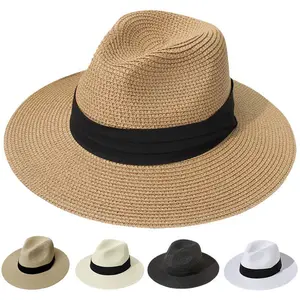 Women Wide Brim Straw Panama Roll up  Fedora Beach Sun  UPF50+ fisherman hat premium belt for men