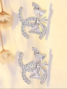 Women's Letter Stud Earrings, Dainty Stud Earrings, Elegant Butterfly Design, Artificial Zircon Jewelry, Copper Chain Material, All-Season Accessory