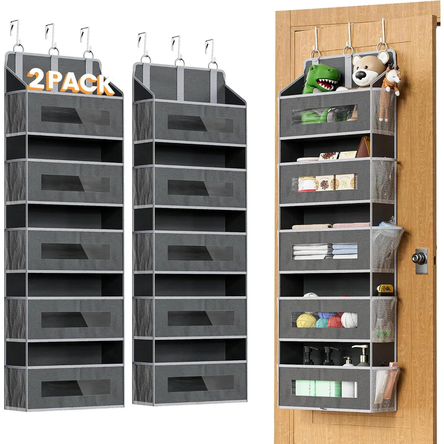 5-Tier Over The Door Organizer 2 Pack – 10 Mesh Pockets 3 Hooks 48 Lbs Capacity – Clear Window Hanging Storage For Bathroom Bedroom Kitchen Nursery