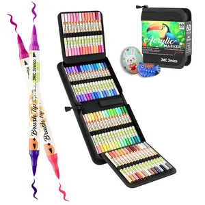 [JMC Jimico] Acrylic Paint Marker Pen Set, 48/60pcs (96/120 cores) Double-ended Acrylic Paint Marker Pen, Art Supplies for Rock Glass Ceramic Wood DIY Craft Painting, Markers for Coloring, Art Supplies, Acrylic Marker #GLOBAL PICKS