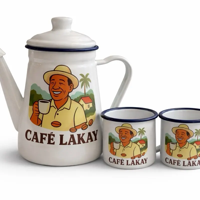 Café Lakay Traditional Kitchen Coffee Set - Enamel Pot & Cups Bundle (1 Pot + 4 Cups) - Classic Design for Coffee Lovers