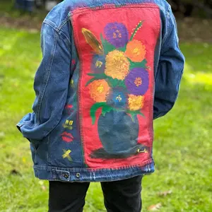“Flowers” XL hand painted denim jacket