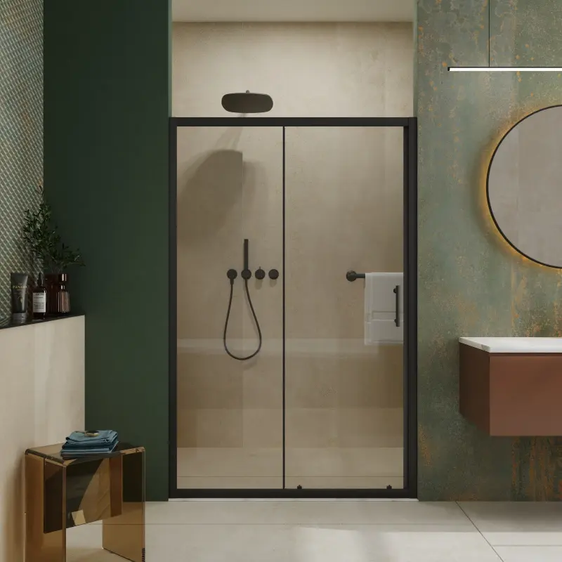 Single Sliding Shower Door, 48in W x 72in H, 1/5in Thick Clear Tempered Glass, Stainless Steel Handle, Black Finish