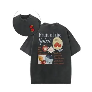 Ship Within 24 HoursFruit Of The Holy Spirit Christian Faith Religious Printing Vintage Washed T-Shirt 230G Retro Street Style Simple Versatile Pure Cotton High Quality Novel Fashionable Spring Summer Menswear Casual Crewneck Shortsleeve Streetwear Tshirt