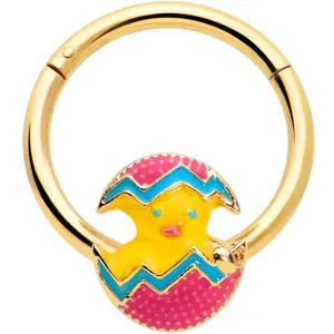 16 Gauge 3/8 Gold Tone Fancy Easter Chick Hinged Segment Ring