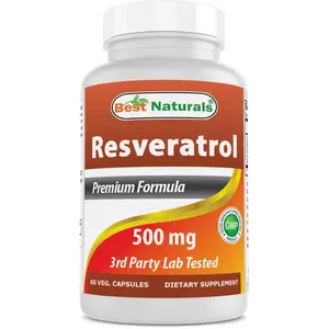 Best Naturals Resveratrol 500 mg/Serving 60 Vegetarian Capsules Edible Supplement Healthcare Dietary