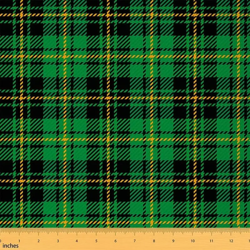 Feelyou Green Black Buffalo Check Upholstery Fabric - Colored Synthetic Woven Textile, Durable Waterproof Polyester, Rustic Geometric Plaid, By the yd for Upholstery, Home DIY Projects, Colored Synthetic Fabric, Woven Textile Fabric