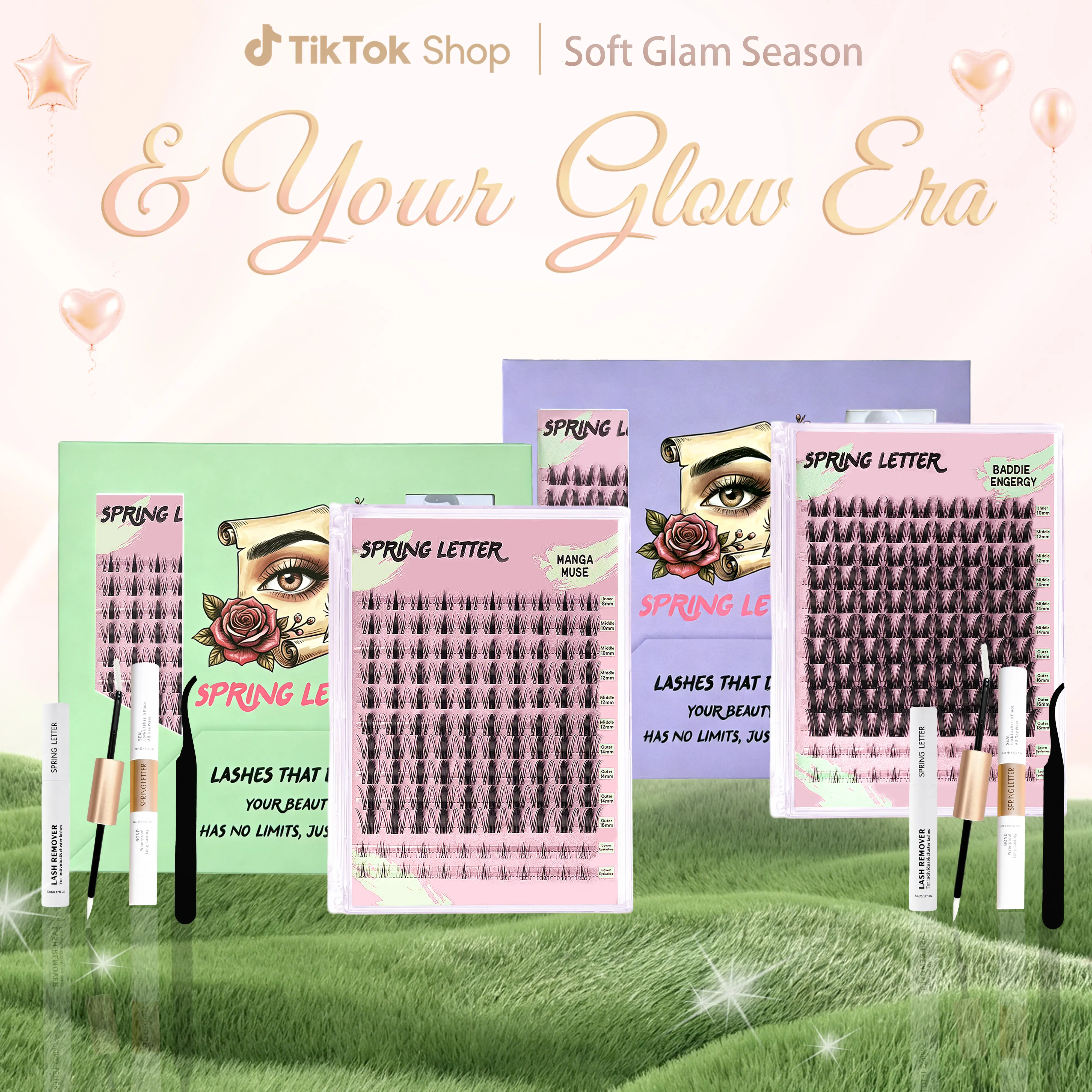 Lash Cluster Kit, Soft Fluffy Lashes, DIY Eyelash Extension Set, Beginner-Friendly, Long-Lasting Waterproof Wear, Bond & Seal Glue Included, Fox Eye Effect Manga Style