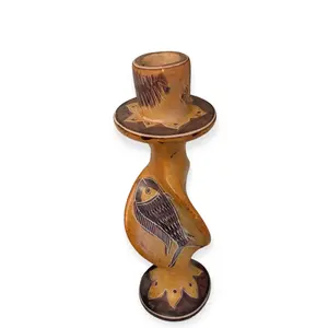 Vintage African Sandstone Candlestick - 6 Inches Tall Soapstone with Vibrant Colors and Unique Design