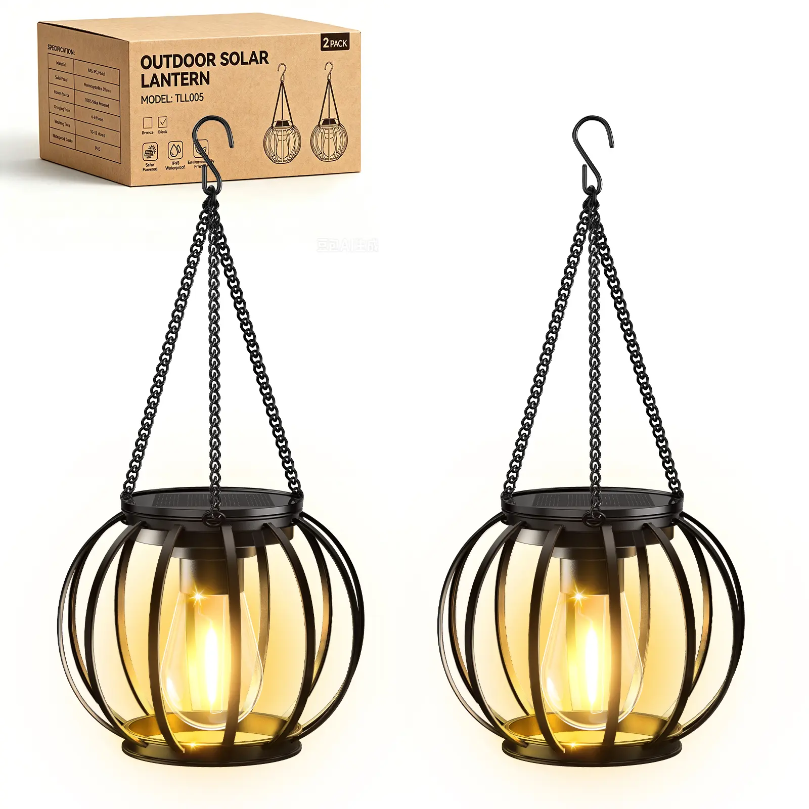 Solar Lanterns Outdoor Waterproof, 4/2 Pack Metal Solar Garden Lights with Hook, Classic Outdoor Lighting for Outside Yard Garden Patio Porch Balcony Decorations, Solar Outdoor Lights, Outdoor Hanging Decorative Lamps