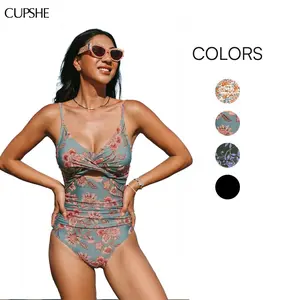 CUPSHE Ditsy Floral Cutout One-Piece Swimsuit | Flattering Wrap Design V-Neck Monokini | Tummy Control Summer Beachwear with Adjustable Straps 2026