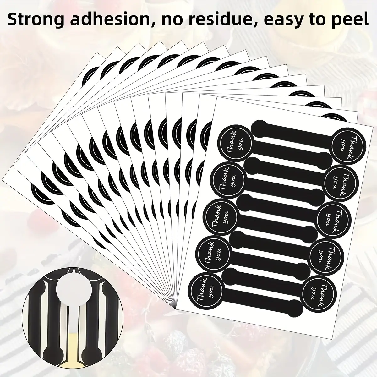 500pcs Black Matte Cursive Print Long Stick Adhesive Labels & Stickers, "Thank You" Notes for Bakery Boxes - Bulk Office Stationery for Small Business Packaging, Weddings