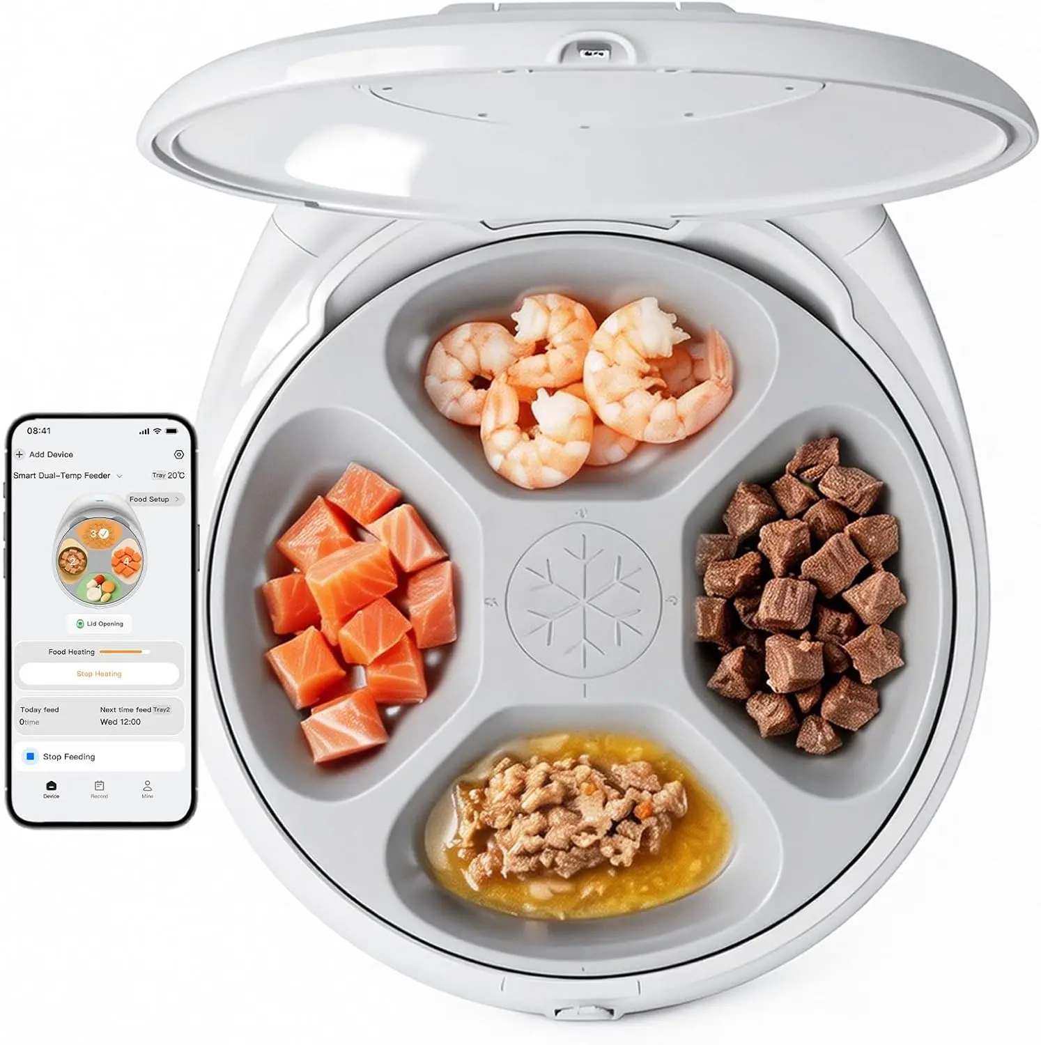 Automatic Cat Feeder Wet Food, New Version Smart Dual-Temp Refrigerated Auto Cat Feeder with Semiconductor Cooling & Pre-Heating, 4 Fresh Meals in 4 Days, App-Controlled, Easy to Clean