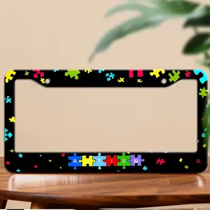 Autism Puzzle License Plate Frame – Colorful Awareness Car Tag Holder, Support Autism