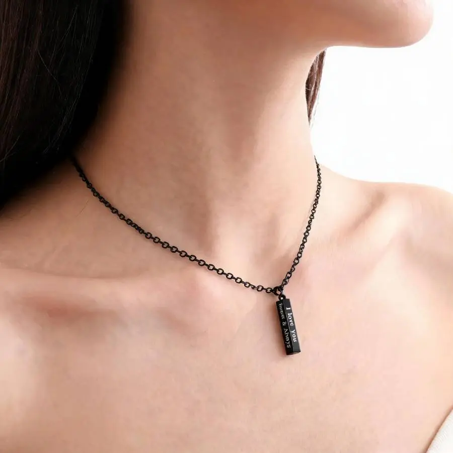 "I Love You Forever & Always" Vertical Bar Necklace with Hidden Message for Her/Him