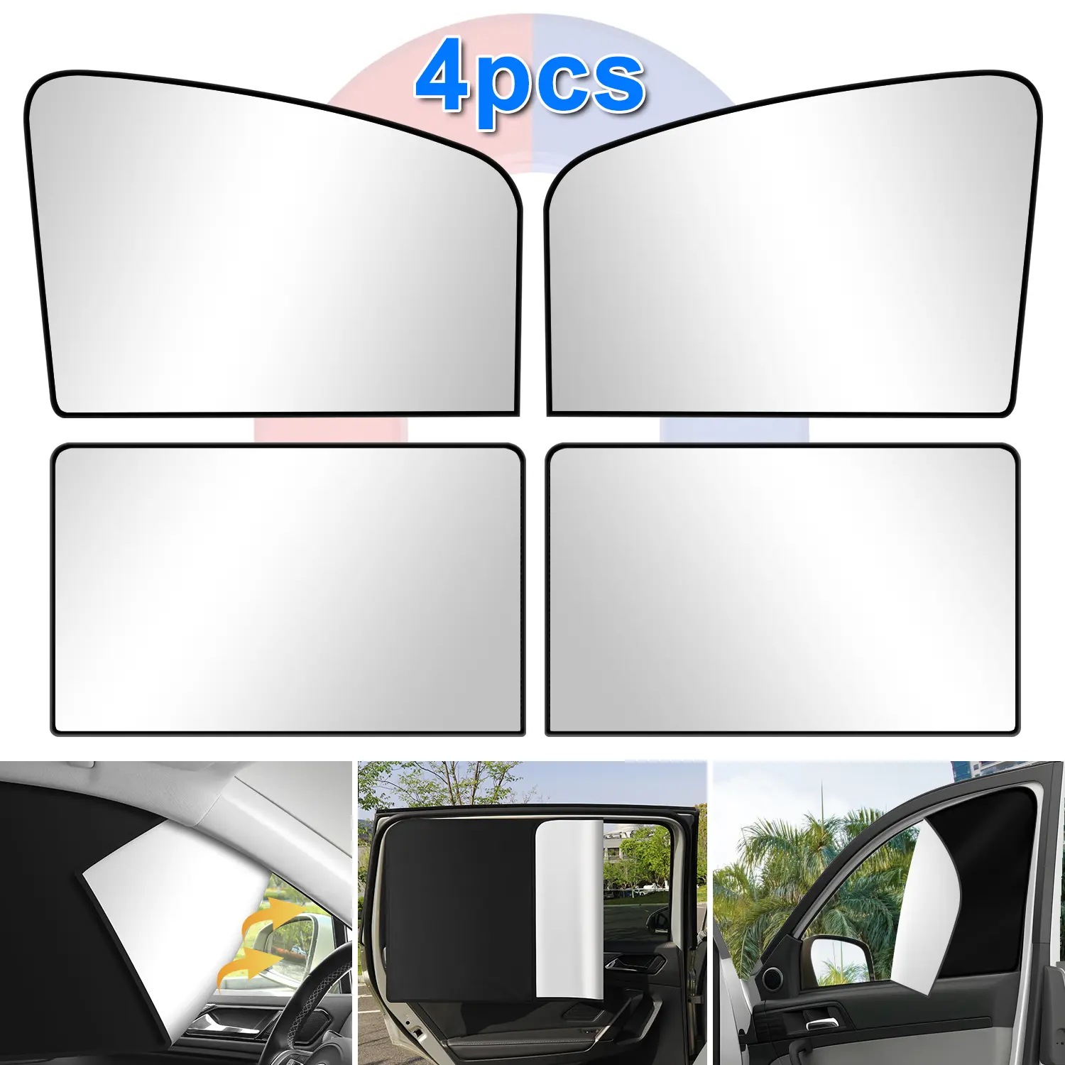 4Pcs Magnetic Car Shades: 100% Blackout Anti-Peep Privacy Curtains, UV Block Sunshade for Camping & Baby Sleep