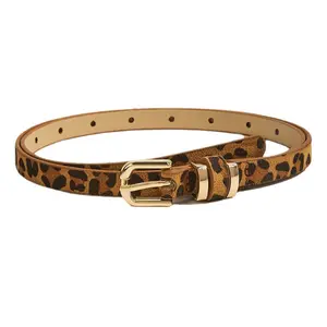 Women Leather Belt – Vintage Green & Leopard Print Waist Belt, Gold Buckle, Adjustable Fit for Jeans & Dresses