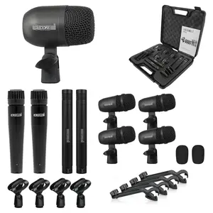 5 Core Drum Microphone Kit 9Pc All Metal Drummer Mics Tom/Snare & Cymbals Wired Instrument Drums Set
