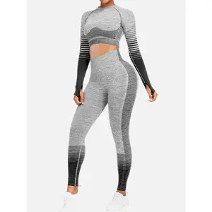 FeelinGirl High Waist Yoga Leggings Long Sleeve Crop Tops Activewear Comfortable Womenswear