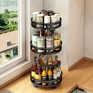 3 Tier 360° Rotatable Metal Kitchen Spice Rack Seasoning Organizer Countertop Storage For Spice Jars Bottles