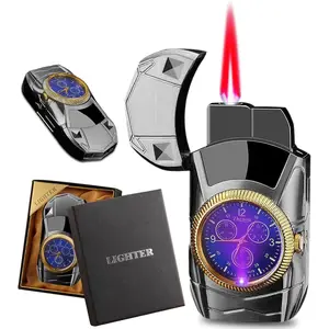 Windproof Lighter With Watch, Creative Cool Sports Car-Shaped Lighters, Novelty Jet Red Flame Torch Lighters, Refillable Butane Lighter for Gifts Outdoor Mens Husband (Without Butane)