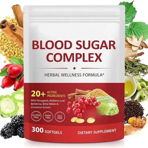 Blood Sugar Support Dietary Softgels, 300-Count, 20+ Active Natural Herb Blend with Bitter Melon, Vitamin D3, Cinnamon + Berberine, Energy Metabolism Support, Clean Labels, Dairy-Free, Almond-Free, Unflavored, Adult Nutritional Supplement