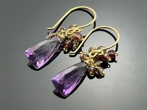 Faceted Amethyst & Sangria Sapphire Cluster Earrings • 14K Gold Filled or Sterling Silver