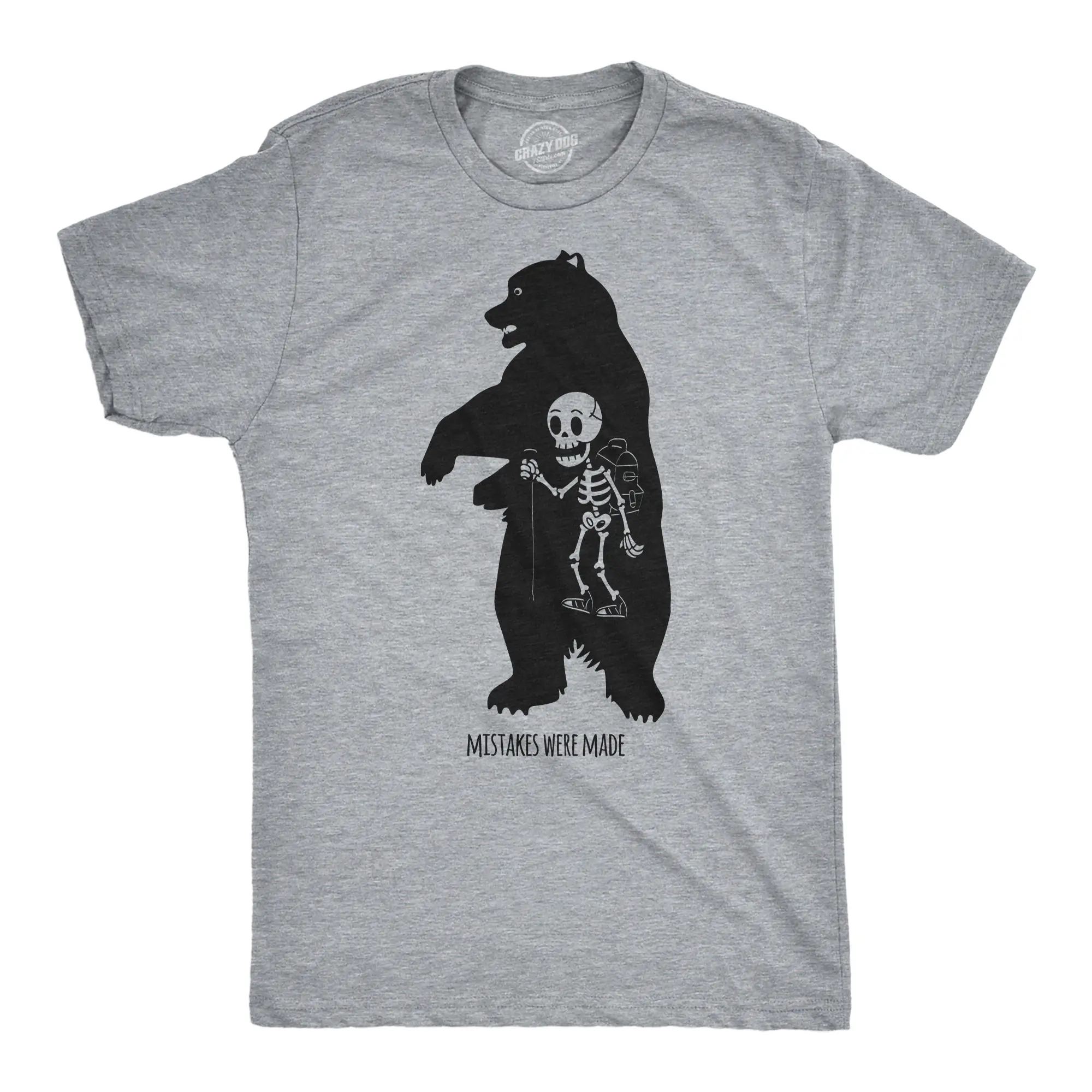 Mens Funny T Shirts Mistakes Were Made Sarcastic Bear Attack Tee For Men Mens Funny T Shirts Cool Vintage Fashion T-Shirt Gift Classic Menswear  Apparel for Men Funny Camping Short Sleeve Novelty Tees for Guys Light Grey