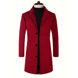 warm trench Men's Single-Breasted Three-Buttoned Overcoat, Fall/Winter Casual Long Sleeve Slim Fit Solid Color Trench Coat Black Tops Menswear Jackets