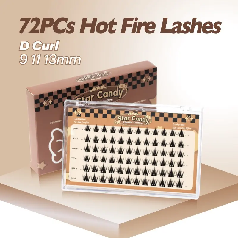 Star Candy Cluster Lashes Inividual Lashes 9-13mm DIY Lash Extensions D Curl Volume Wispy Soft Comfortable Band False Lashes Eyelashes Makeup